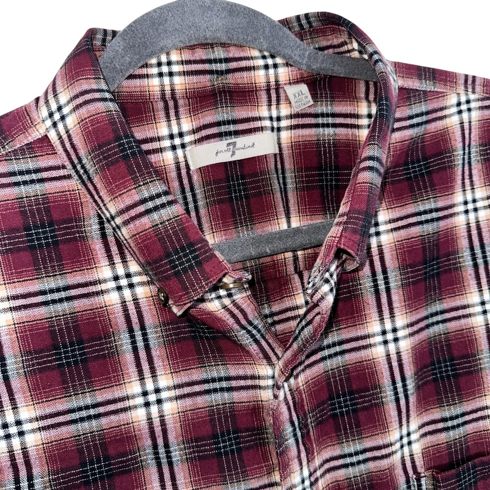 7 For All Mankind Men's Plaid Flannel Button Up‎ Shirt XXL Burgundy Cotton